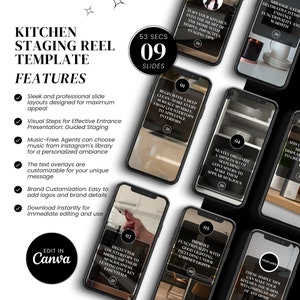 Real Estate Instagram Reel Template for Kitchen Staging Instant Download, Easy Edit Canva Template for Agents Realtor Marketing Tool image 3