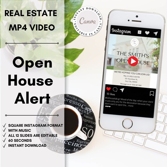 Open House Video, Canva Customizable Video Template, Real Estate Marketing, Social Media, Square Instagram MP4 Post, Real Estate Video, Logo