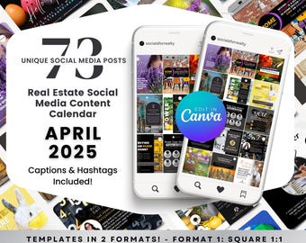 Real Estate Social Media Templates, Posts, Content, Marketing, Calendar - April 2025, | Realtor Canva | Captions | Instagram | Agent