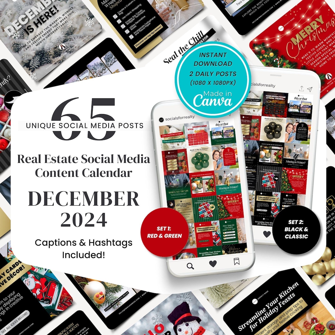 Real Estate Social Media Templates | December 2024 Content Calendar ...