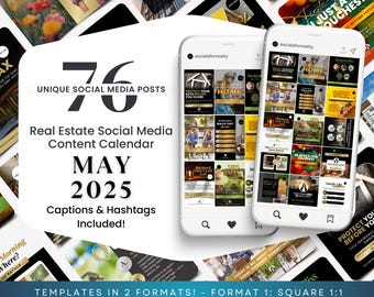 Real Estate Social Media Templates, Posts, Content, Marketing, Calendar - May 2025, | Realtor Canva | Captions | Instagram | Agent