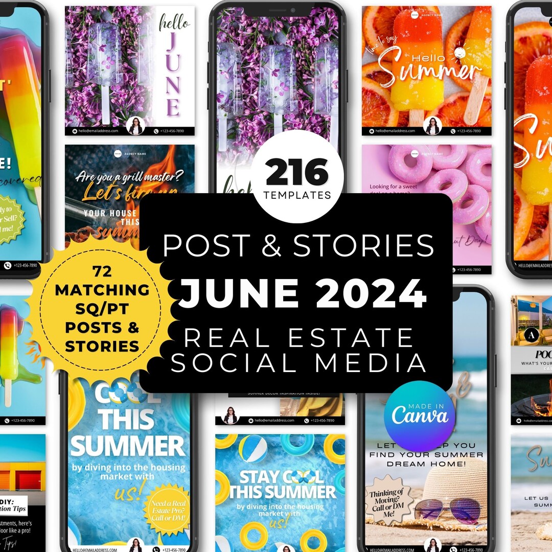 June 2024 Real Estate Social Media Templates, Posts & Stories, Canva ...