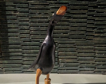 Wooden Black Duck with Boots 13.7", Bamboo, Gift For Him, Apartment decor, Room Decor, Outdoor Decor, Table Decor, Handmade, Christmas Gifts