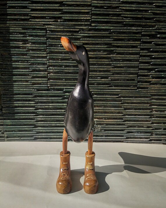 Wooden Black Duck With Boots 13.7