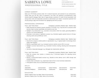 Professional Resume Template, Modern Resume Canva Word PowerPoint, Clean CV Template, Editable Instant Download
