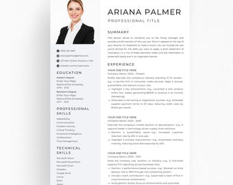 Professional Resume Template with Photo, Modern Resume Canva Word PowerPoint, Creative Clean CV, Instant Download