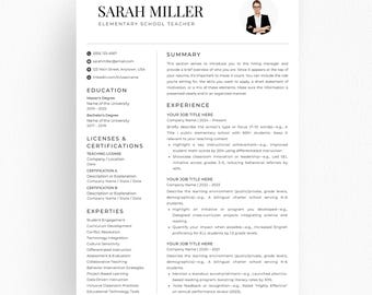 Teacher Resume Template with Photo, Canva Word PowerPoint, Editable Educator CV, Modern Teaching Resume, Elementary High School