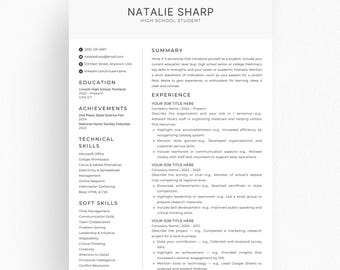 Student CV Template Canva Word PowerPoint, High School College Resume, Beginner Resume No Experience, Clean Professional Layout