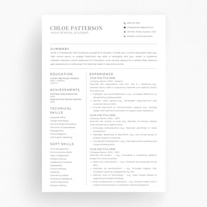 Plantilla de currículum para estudiantes, currículum de secundaria en Canva, Word y PowerPoint, CV para estudiantes universitarios, primer trabajo sin experiencia, fácil de editar.
