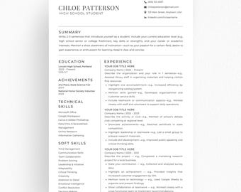 Student Resume Template, High School Resume Canva Word PowerPoint, College Student CV, First Job No Experience, Easy Editable