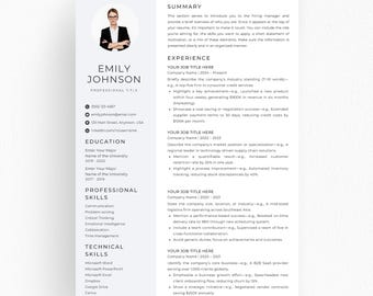 Professional Resume Template with Photo, Modern Resume Canva Word PowerPoint, Clean Layout CV, Instant Download