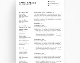 Registered Nurse Resume Template RN, CNA Nurse Resume, Canva Word PowerPoint, New Grad Nurse CV Template, Clean Professional Resume
