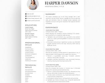 Professional Resume Template with Photo, Modern Resume Canva Word PowerPoint, Stylish Clean CV, Instant Download