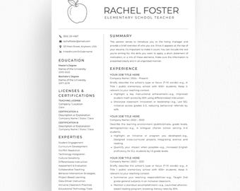 Teacher Resume Template Canva Word PowerPoint, Professional Educator CV, Modern Teaching Resume, Elementary High School
