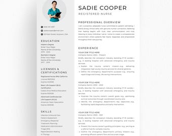 Nursing Resume Template, Nurse Practitioner Resume, RN CNA Resume Canva Word PowerPoint, Modern Nurse CV, Editable Instant Download