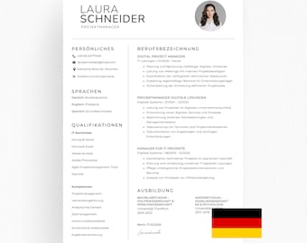 Lebenslauf Vorlage Deutsch mit Foto, Canva, Word, PowerPoint, Professionelle Bewerbung, Klar, Modern, Sofort Download