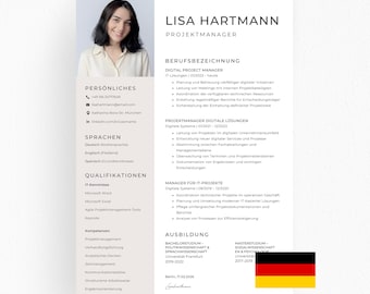 Moderner CV mit Foto Lebenslauf Vorlage, Canva, Word, PowerPoint, Minimalistisch, Professionell Deutsch