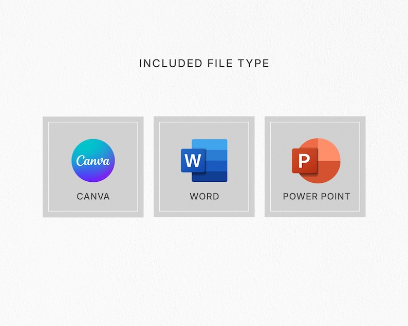 May include: Image showing three icons representing file types: Canva, Word, and Power Point. The Canva icon is a blue and purple circle. The Word icon is a blue square with a white "W". The Power Point icon is an orange circle with a red "P".