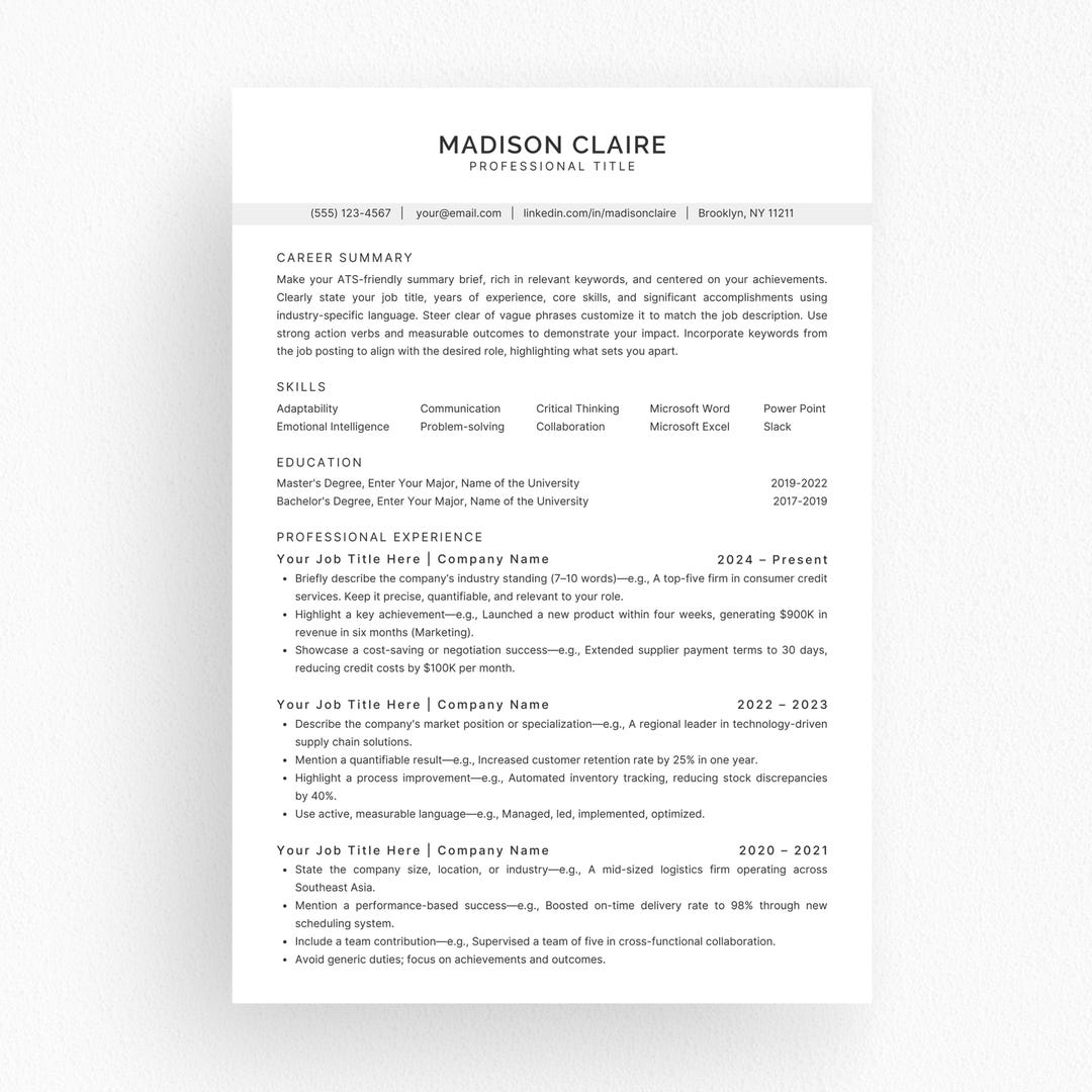 ATS Resume Template Canva | Professional CV Word & Powerpoint ...