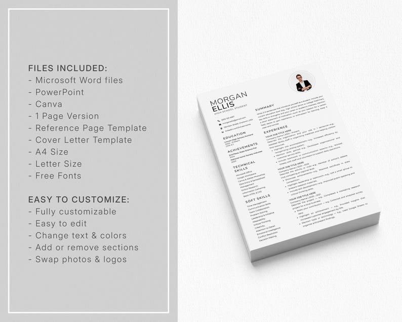 Student Resume Template Canva Word Powerpoint, High School College ...