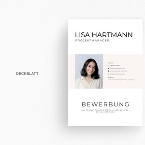 May include: A professional resume template with the name "Lisa Hartmann" and the title "Projektmanager" at the top. The resume includes a photo, contact information, and the word "Bewerbung" at the bottom. The document is primarily white with black text.