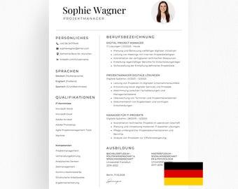 Lebenslauf mit Foto Vorlage Modern, Canva, Word, PowerPoint, Professionelles Design, Bewerbung Deutsch, Anpassbar