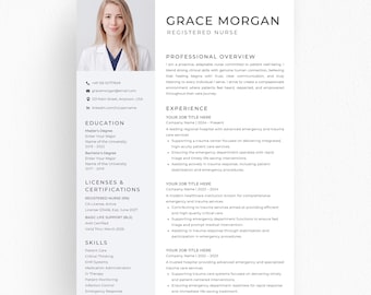 Registered Nurse CV Template, Nurse Resume Canva Word PowerPoint, RN CNA Resume, Minimal Nursing Resume Instant Download