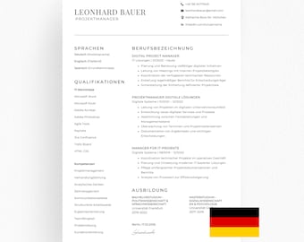 Lebenslauf Vorlage Deutsch, Canva, Word, PowerPoint, Moderner CV Ohne Foto, Professionelle Bewerbung, Sofortdownload