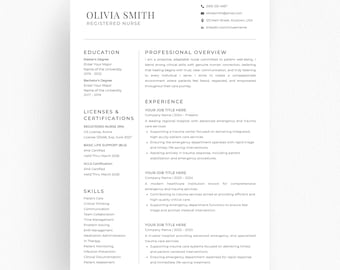 Registered Nurse Resume Template, RN CNA Resume, Nursing CV Canva Word PowerPoint, Modern Nurse Resume Instant Download