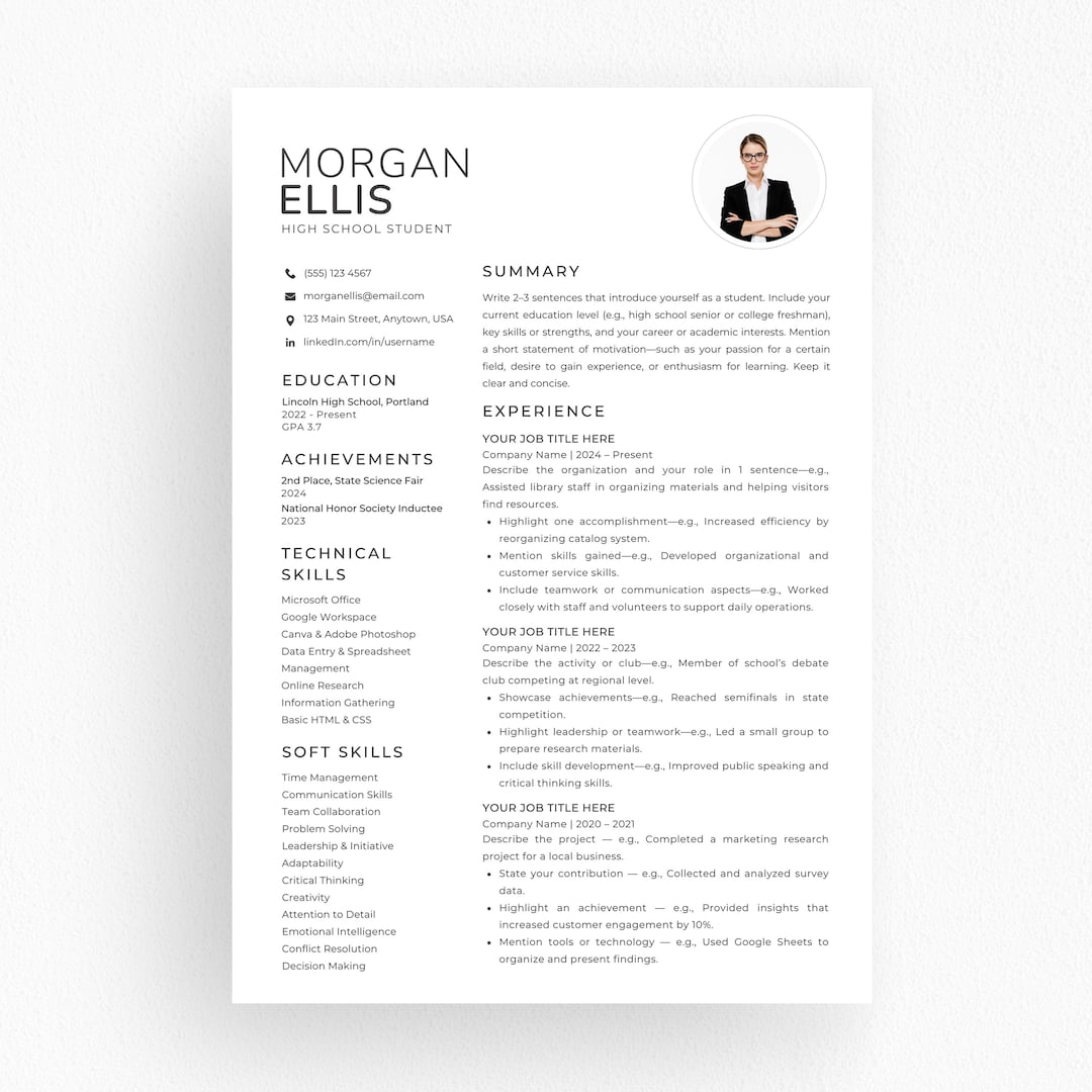 Student Resume Template Canva Word Powerpoint, High School College ...