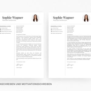May include: Two-page resume template with the name "Sophie Wagner" at the top, along with a professional headshot. The left page contains personal details and a brief introduction. The right page features a detailed profile and work experience.