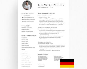 Professionelle Lebenslauf Vorlage mit Foto, Canva, Word, PowerPoint, Moderner CV Deutsch, Bewerbungsvorlage, Sofortdownload