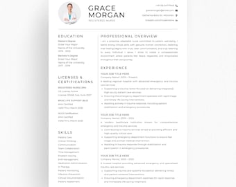 Nurse Resume Template Canva Word PowerPoint, RN CNA CV, New Grad Nursing Resume, Editable Healthcare Resume Template