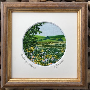 Buttercups & Daisies.  An original piece of textile art inspired by the beautiful rural landscape using free machine embroidery. Ideal gift!