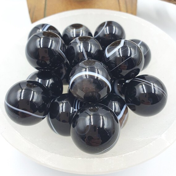 Black Banded Agate Mini Sphere - Grounding, Protection & Emotional Stability Crystal Ball, 20mm