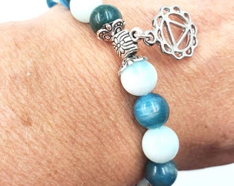 Pulsera de cristal curativa para el agotamiento con amuleto de chakra (apatita azul y hemimorfita)