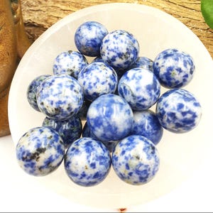 Blue Dot Jasper Mini Sphere - Calm, Emotional Balance & Gentle Grounding Crystal Ball, 20mm