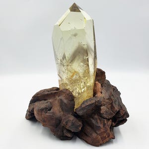 High Grade Large Phantom Citrine Tower with stand / Citrine Point with rainbow inclusions / Collectors Citrine - 585g