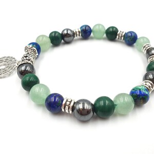 Pulsera de curación con cristales para aliviar el eczema con dije de chakra (azurita, malaquita, hematita y aventurina verde) - Tamaños personalizados disponibles. imagen 6