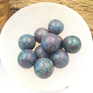 Ruby in Fuchsite Mini Sphere (UV Reactive) - Heart Healing, Strength & Emotional Balance Crystal, 20mm