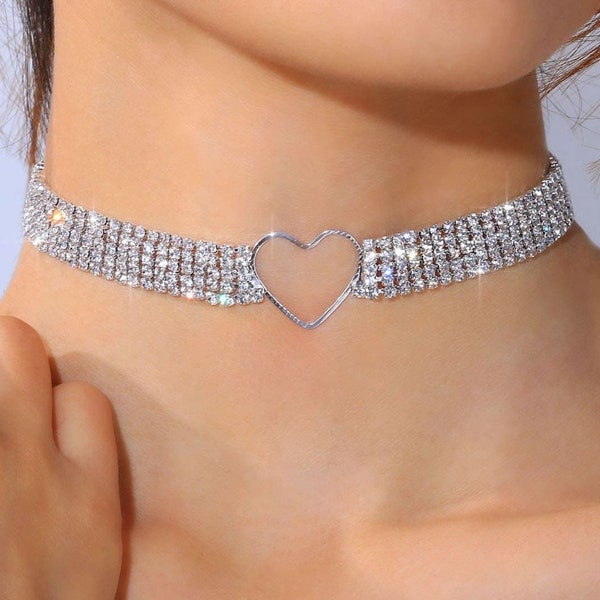 Ras de cou coeur glacé - Collier pour femme - Taille réglable du bijou - Collier pendentif coeur d'amour - Cadeau de bijoux fait main Simple de bon goût élégant