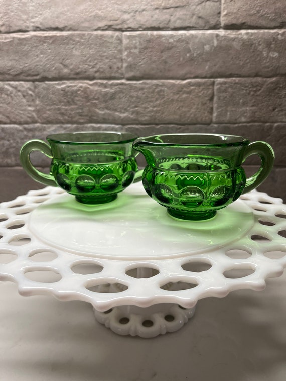 Green Depression Glass Creamer and Sugar Set Etsy