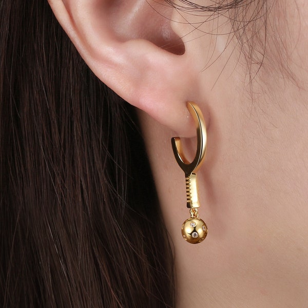Gold Hoop and Ball Pickleball Earrings | Best Pickleball Gifts | Perfect Gift For Wife