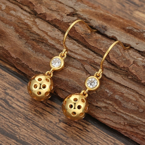 Gold Pickleball Drop Earrings | Cute Pickleball Earrings | Perfect Gift For Women