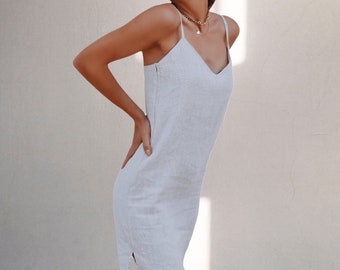100% Linen Sleeveless Casual Slip Women Dress Summer Sundress Cami Adjustable Spaghetti Strap Mini Woman Dresses