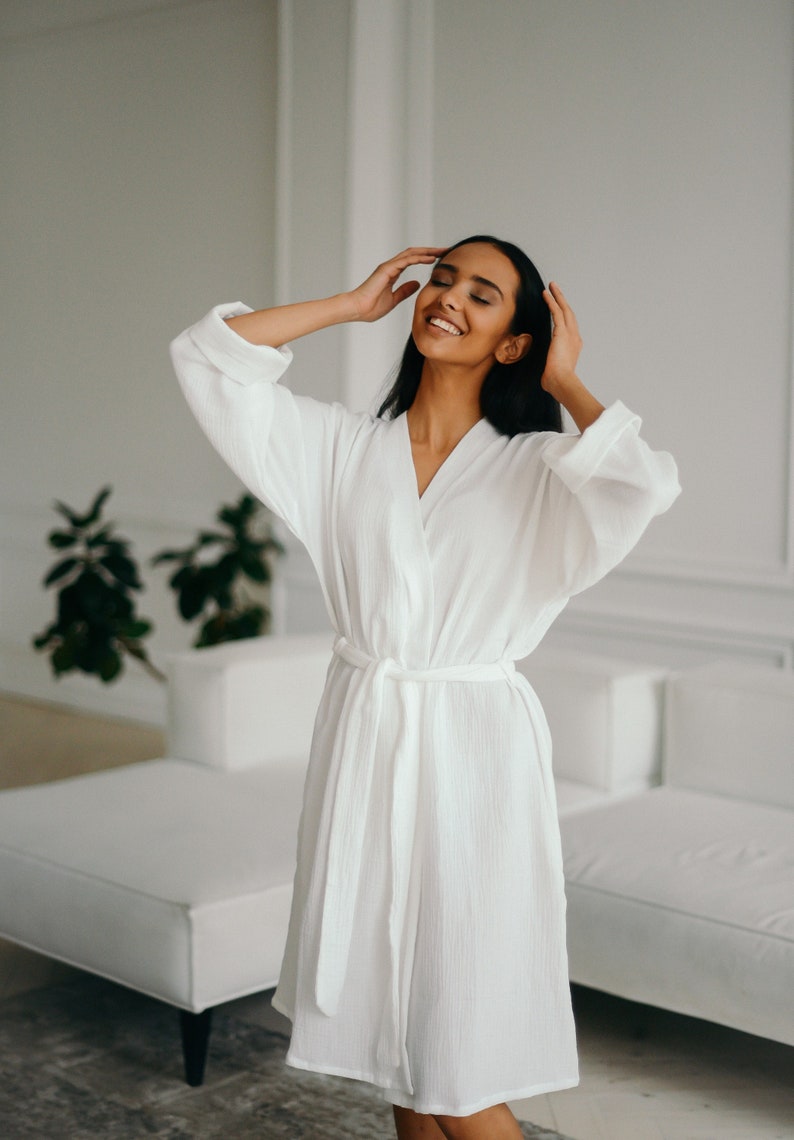 Womens Muslin Robe - Lightweight Double Gauze Robes - Soft Summer Short Beach Cover Up Robe image 1