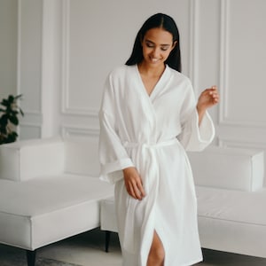 Womens Muslin Robe - Lightweight Double Gauze Robes - Soft Summer Short Beach Cover Up Robe image 2