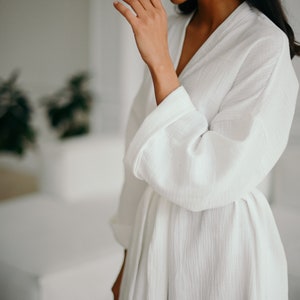 Womens Muslin Robe - Lightweight Double Gauze Robes - Soft Summer Short Beach Cover Up Robe image 3