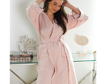 Womens Muslin Robe - Lightweight Double Gauze Robes - Soft Summer Short Beach Cover Up Robe