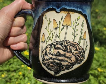Brainrot Mushroom Mug and Spoon Rest, mushroom lover gift, therapist appreciation, neuroscience brain anatomy, neurodiversity brain design
